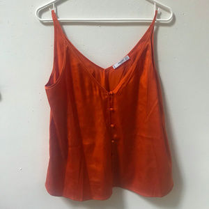 MANGO orange silk button up tank